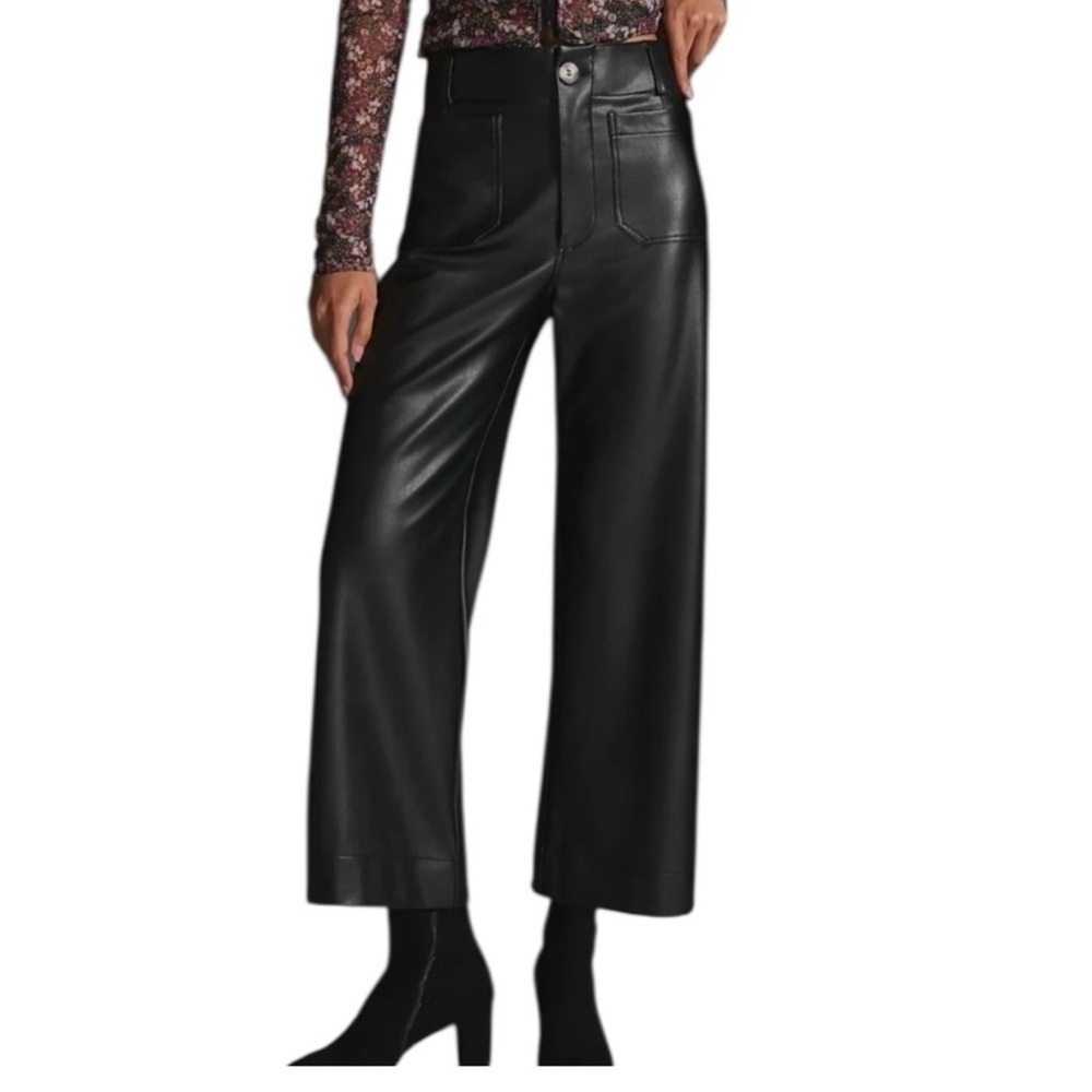 Anthropologie Black Wide Leg Faux Leather Pants